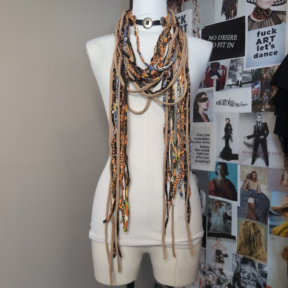 Multi Strand Fringe Scarf Necklace Boho